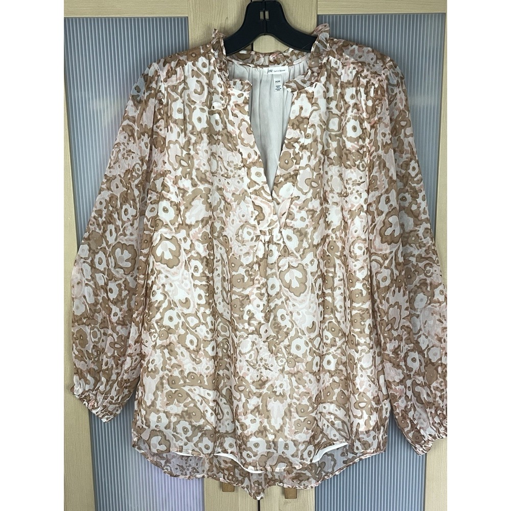 Joie Limited Edition Beige White Boho Peasant Top Blouse Sz L Career Party